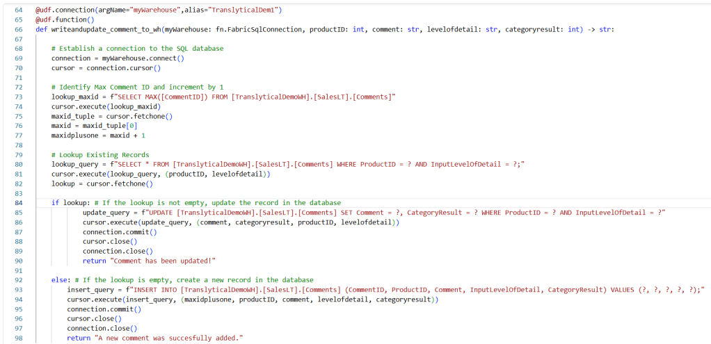 Fabric Data Warehouse as write-back destination for Translytical Task Flows & User Data&nbsp;Functions